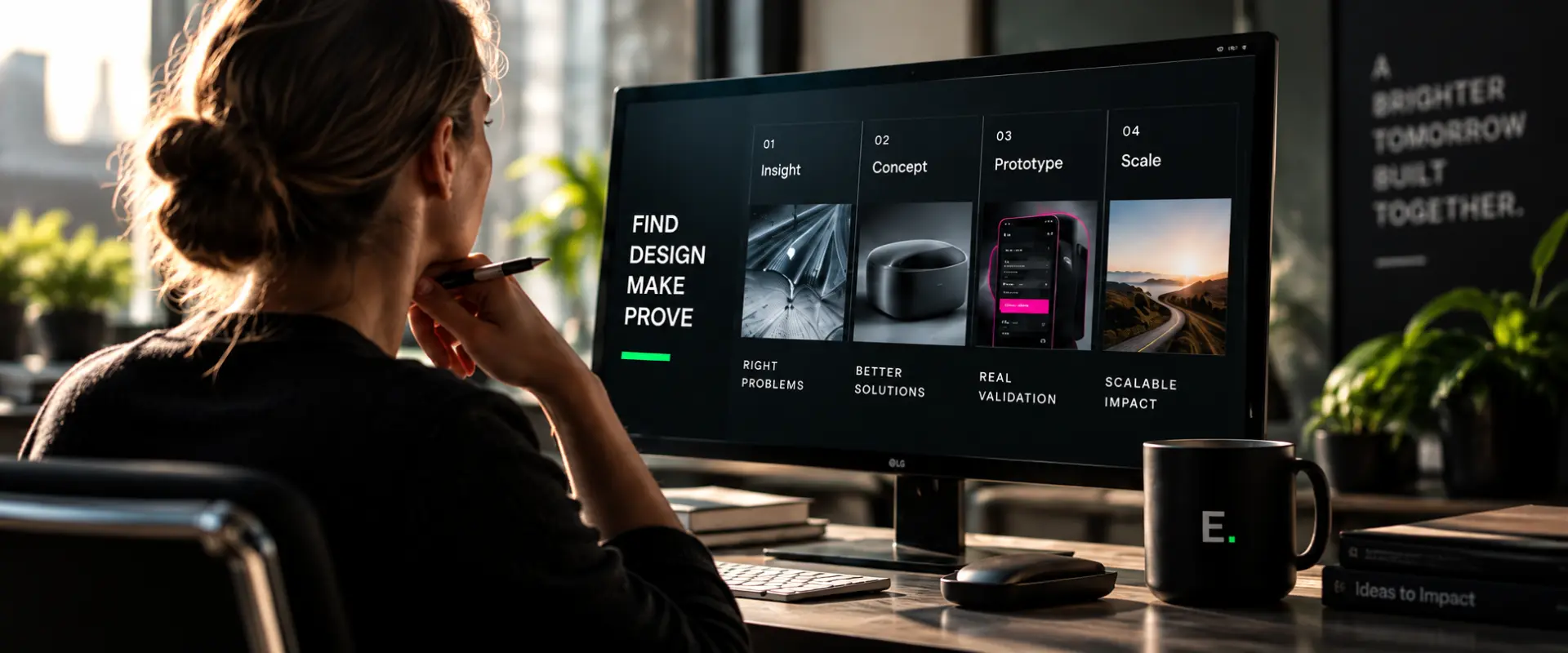 A professional reviewing a build and validation progression on a studio display