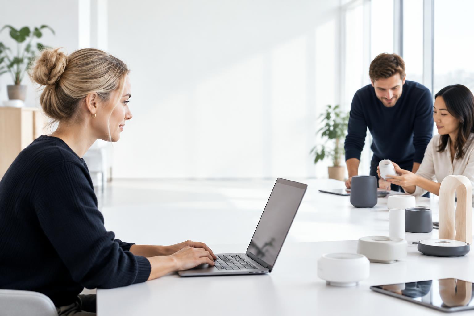 People working with connected commercial technology